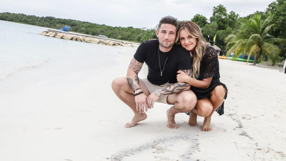 country music's newlyweds michael ray and carly pearce honeymooning at the spectacular over the water bungalows at sandals south coast in jamaica