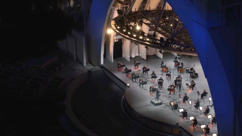 Gustavo Dudamel conducting Los Angeles Philharmonic at Hollywood Bowl as part of Icons on Inspiration online benefit concert.