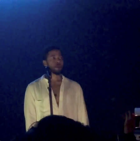 Jussie Smollett speaks at Troubadour club in Los Angeles, California, U.S., February 2, 2019, in this still image from video obtained from social media. James Pugh @jamesy_xp/via REUTERS