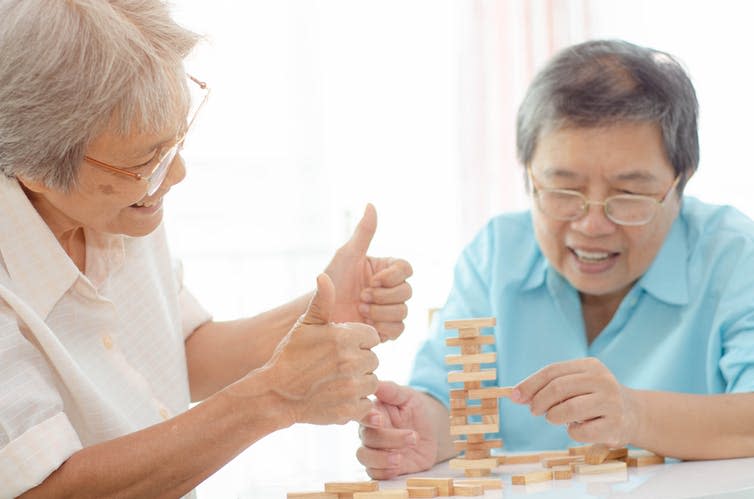 <span class="caption">Bilingual dementia patients often improve if carers can communicate with them in their original language.</span> <span class="attribution"><a class="link " href="https://www.shutterstock.com/image-photo/asian-elderly-women-wearing-blue-shirt-1465634576" rel="nofollow noopener" target="_blank" data-ylk="slk:Shutterstock;elm:context_link;itc:0;sec:content-canvas">Shutterstock</a></span>