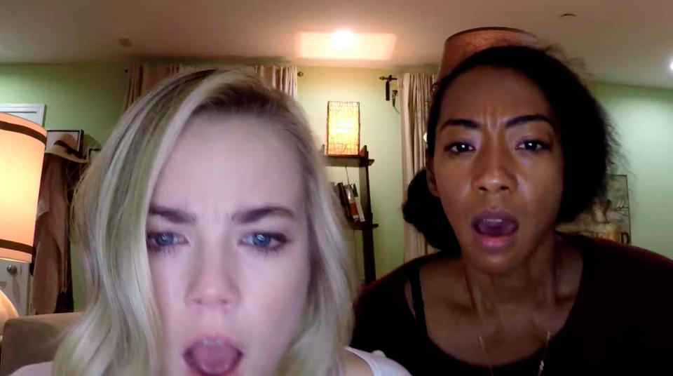 Rebecca Rittenhouse and Betty Gabriel in "Unfriended: Dark Web"