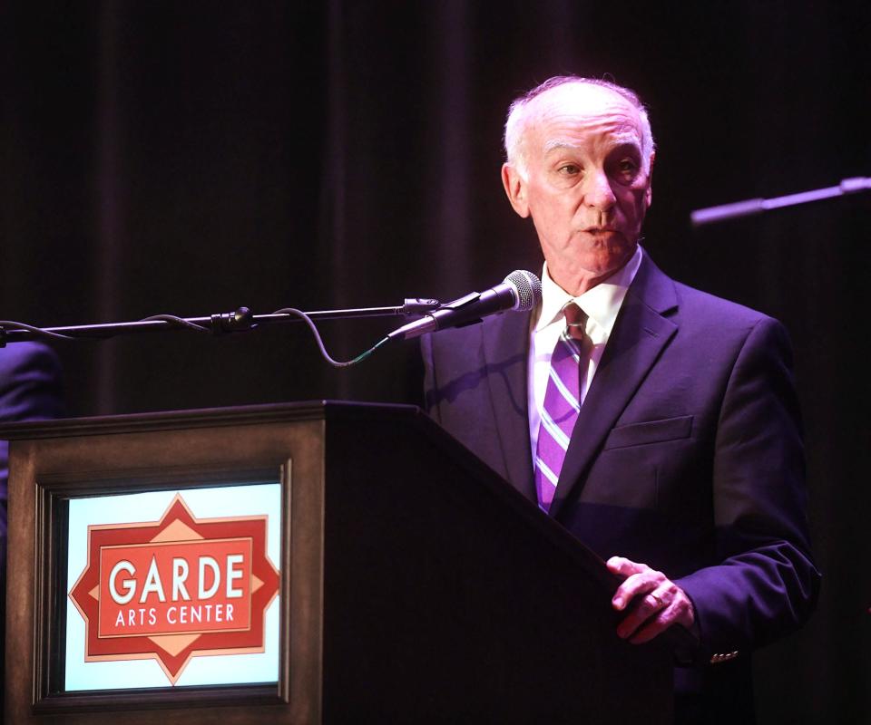 Second Congressional Democratic incumbent Joe Courtney makes a point Oct. 12, 2022, during a debate for the Second Congressional seat at the Garde Arts Center in New London.