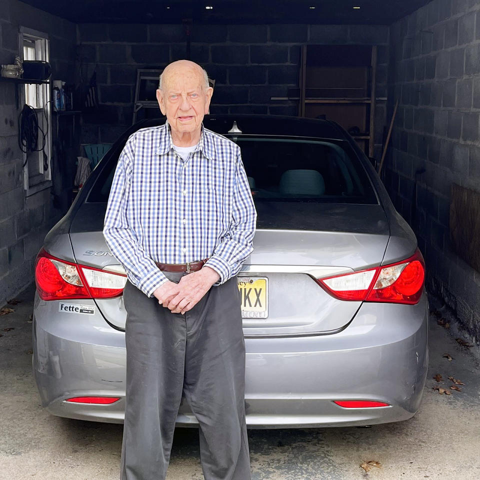 Vincent Dransfield, 109, says he still drives his Hyundai every day. (Courtesy Erica Lista)