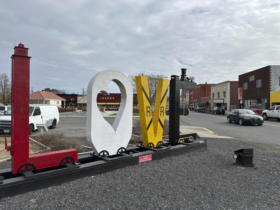 The downtown of Parksley, Va.,, on Wednesday, Jan. 24, 2024. The historic railroad town of about 800 people on the Eastern Shore is being sued by a couple who claim the town council forced their Haitian food truck to close. (AP Photo/Ben Finley)
