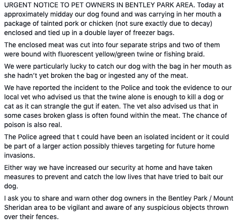 The woman took to Facebook to warn the community about what she believed was an attempt from burglars to rob her home. Source: Facebook/Joanne Vandenbroek