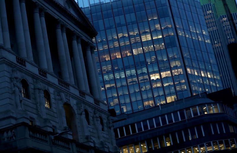 FILE PHOTO: FILE PHOTO: Empty offices next to Bank of England are seen as the spread of the coronavirus disease (COVID-19) continues, in London