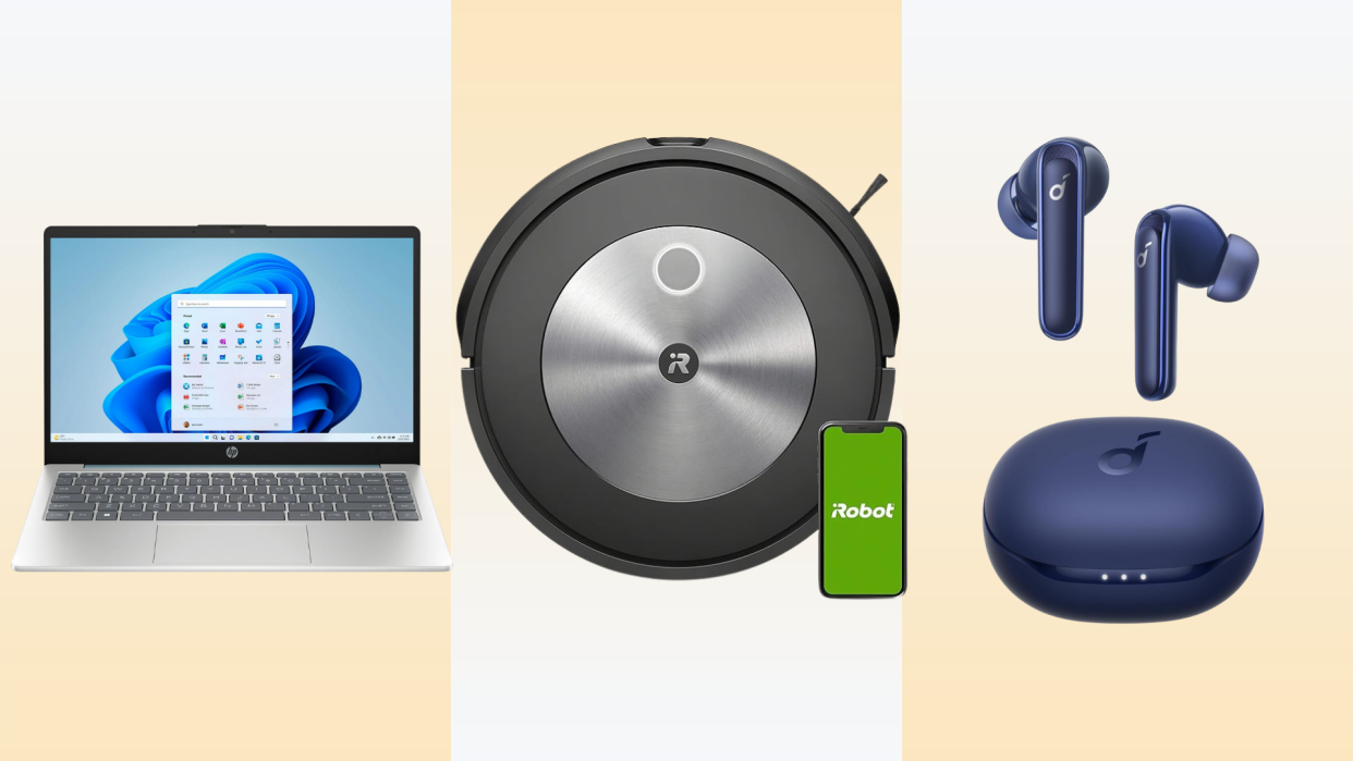 hp laptop, roomba, ear buds