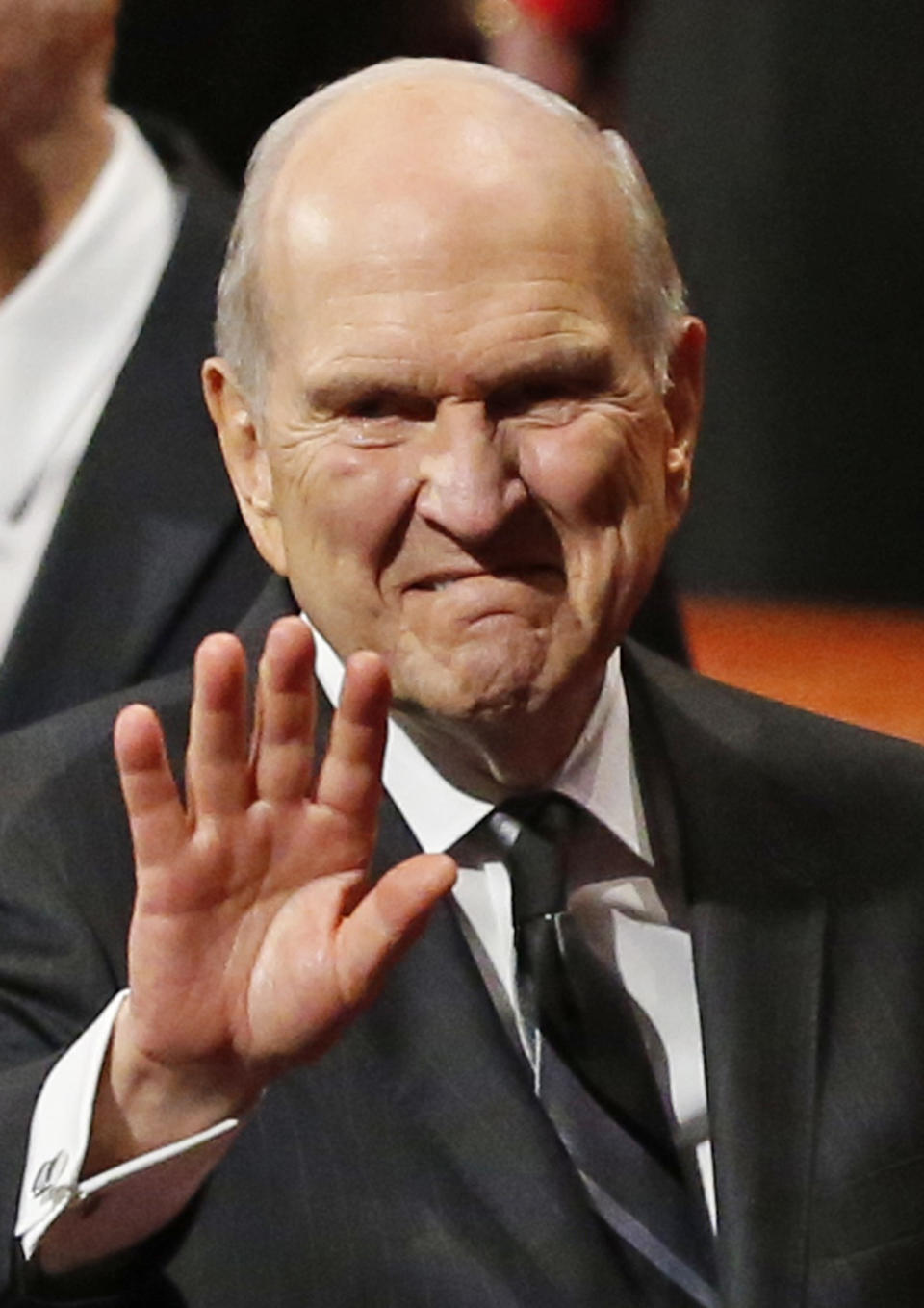 President Russell M. Nelson waves as he leaves the morning session of a twice-annual conference of The Church of Jesus Christ of Latter-day Saints Saturday, Oct. 6, 2018, in Salt Lake City. (AP Photo/Rick Bowmer)