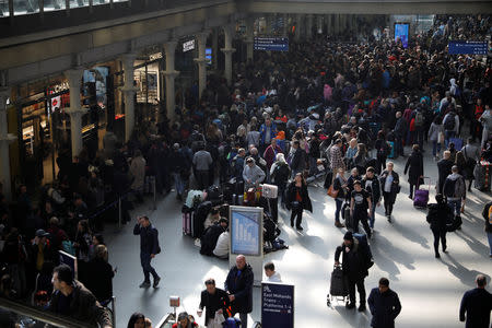 People wait due to Eurostar delays at St Pancras Railway Station in London, Britain, March 30, 2019. REUTERS/Alkis Konstantinidis