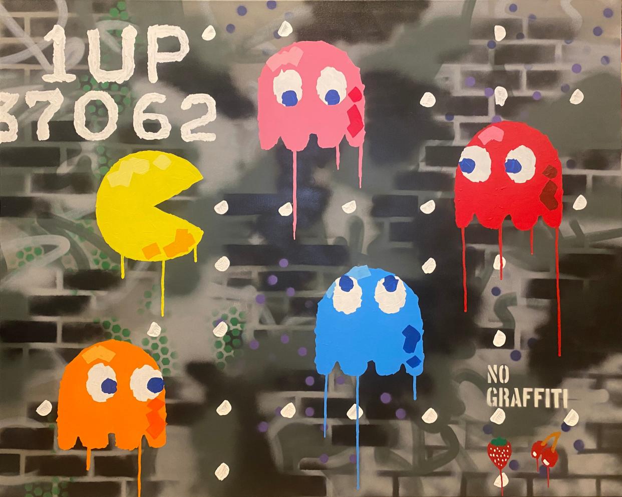 A painting created by St. Louis graffiti pop artist David Ruggeri depicts Pac-Man.