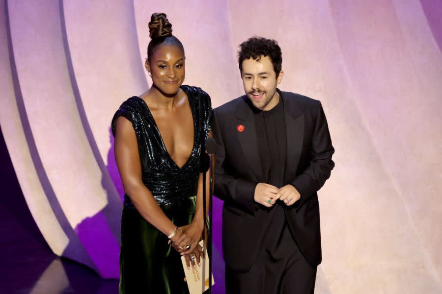 HOLLYWOOD, CALIFORNIA – MARCH 10: (L-R) Issa Rae and Ramy Youssef speak onstage during the 96th Annual Academy Awards at Dolby Theatre on March 10, 2024 in Hollywood, California. (Photo by Kevin Winter/Getty Images)