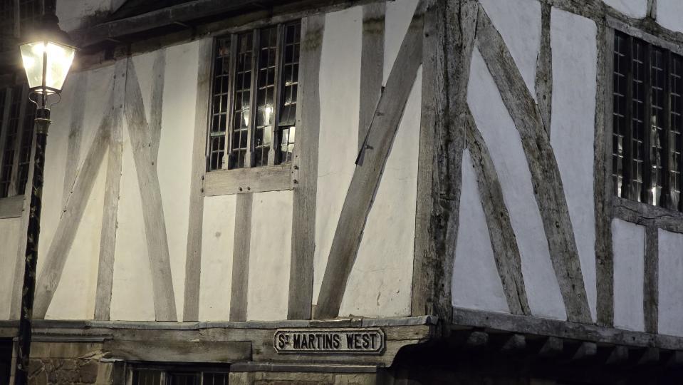 Close up of an old Tudor style building in England