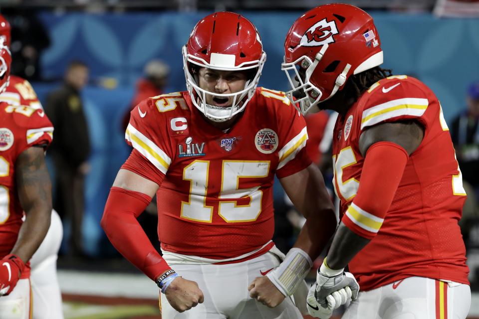 Kansas City Chiefs quarterback Patrick Mahomes (15) won't be able to play several of his other favorite sports for a while. (AP Photo/Seth Wenig)