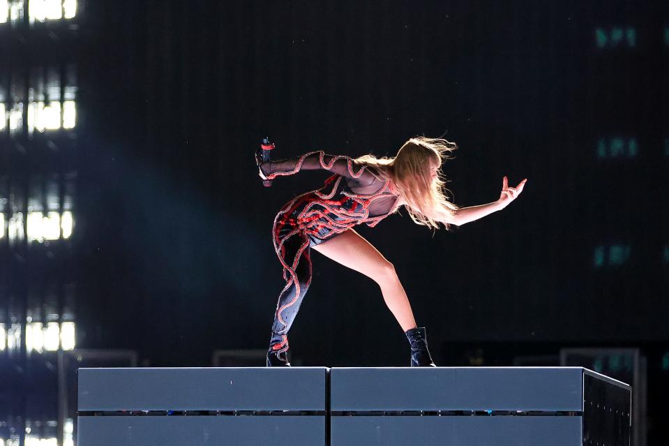 Taylor Swift performs onstage during "Taylor Swift | The Eras Tour" at Allianz Parque on November 24, 2023