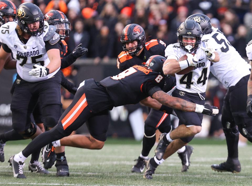 Colorado running back Charlie Offerdahl (44) carries the ball against Oregon State during the first quarter at Reser Stadium in Corvallis, Ore. on Saturday, Oct. 22, 2022.

Ncaa Football Colorado At Oregon State 703