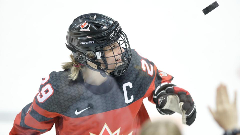 Marie-Philip Poulin and her Team Canada are coming to NHL 22 in January. (Getty)