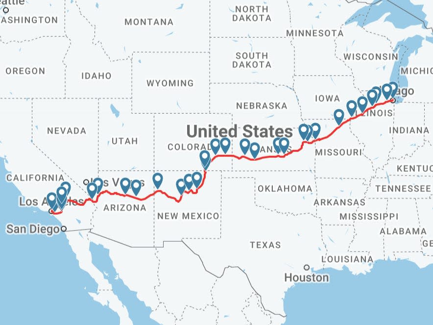 Amtrak Southwest Chief route map