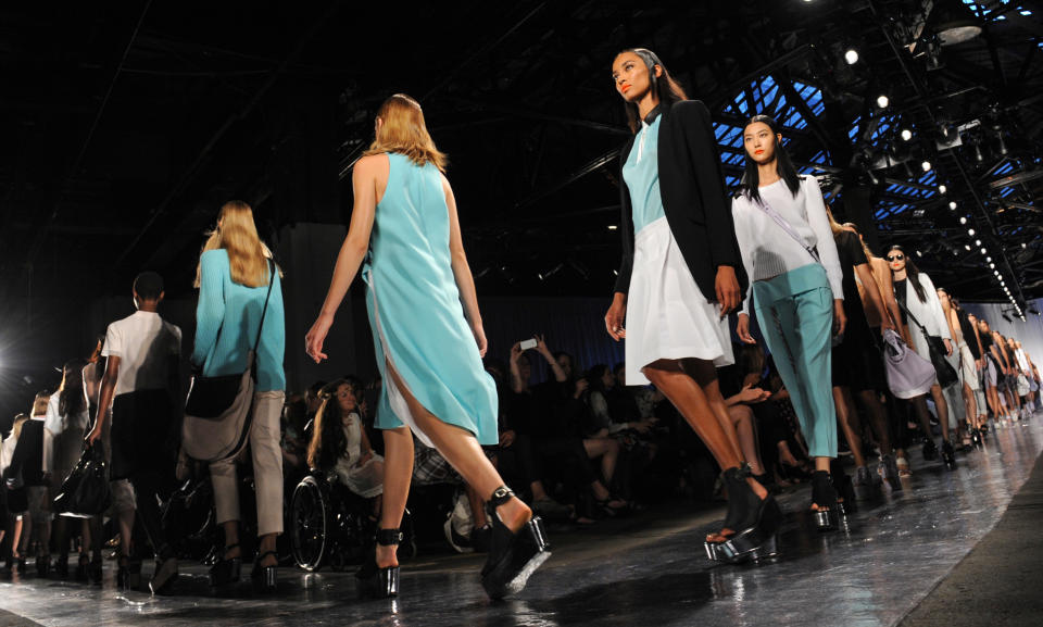 The Rag & Bone Spring 2014 collection is modeled during Fashion Week, Friday, Sept. 6, 2013, in New York. (AP Photo/Louis Lanzano)