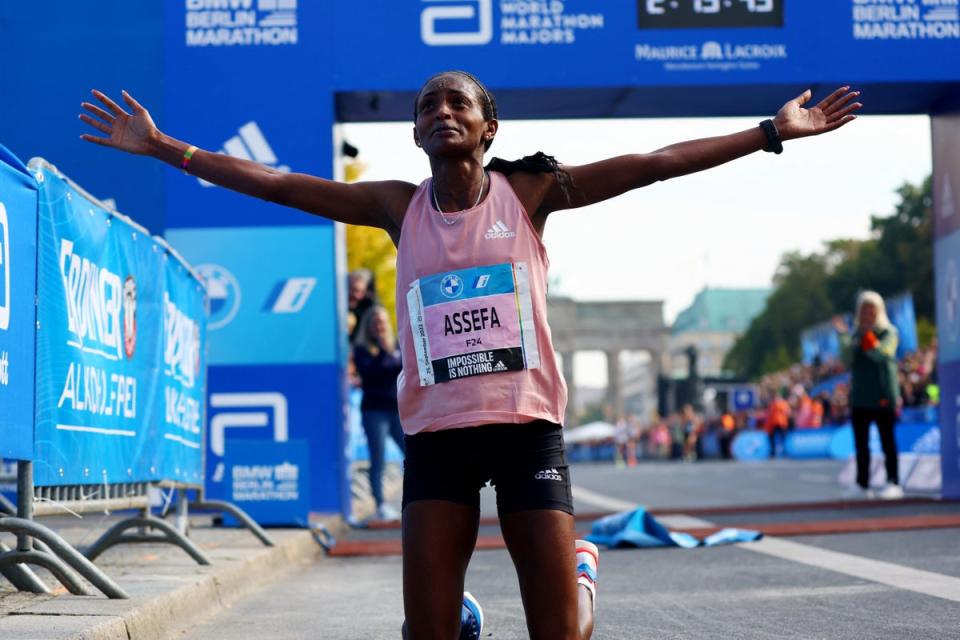 Tigist Assefa ran the third-fastest time in women’s marathon history in Germany on Sunday (REUTERS)