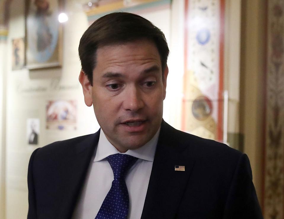 WASHINGTON, DC - AUGUST 01: Sen. Marco Rubio (R-FL) talks to reporters after the Senate voted on the budget agreement at the U.S. Capitol on August 1, 2019 in Washington, DC. The Senate passed a two year budget agreement today that lifts the debt ceiling and increases current spending by $320 billion.

 (Photo by Mark Wilson/Getty Images) ORG XMIT: 775383374 ORIG FILE ID: 1165558201