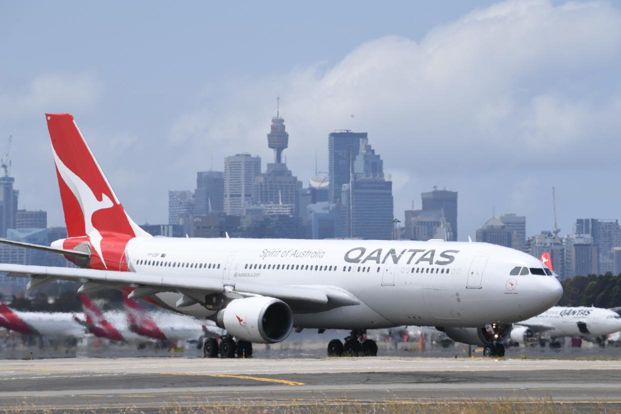 A Qantas aircraft at Sydney Airport on November 09, 2021 in Sydney, Australia.