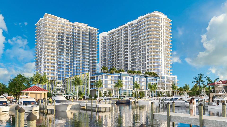 An artist's rendering of the Nautilus 220 towers that Lake Park has approved near its marina.