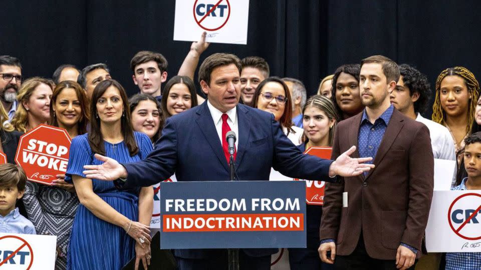 In April 2022, Florida Gov. Ron DeSantis signed HB 7, known as the "Stop WOKE' bill," in Hialeah Gardens. - Miami Herald/Miami Herald/TNS/Getty Images/File