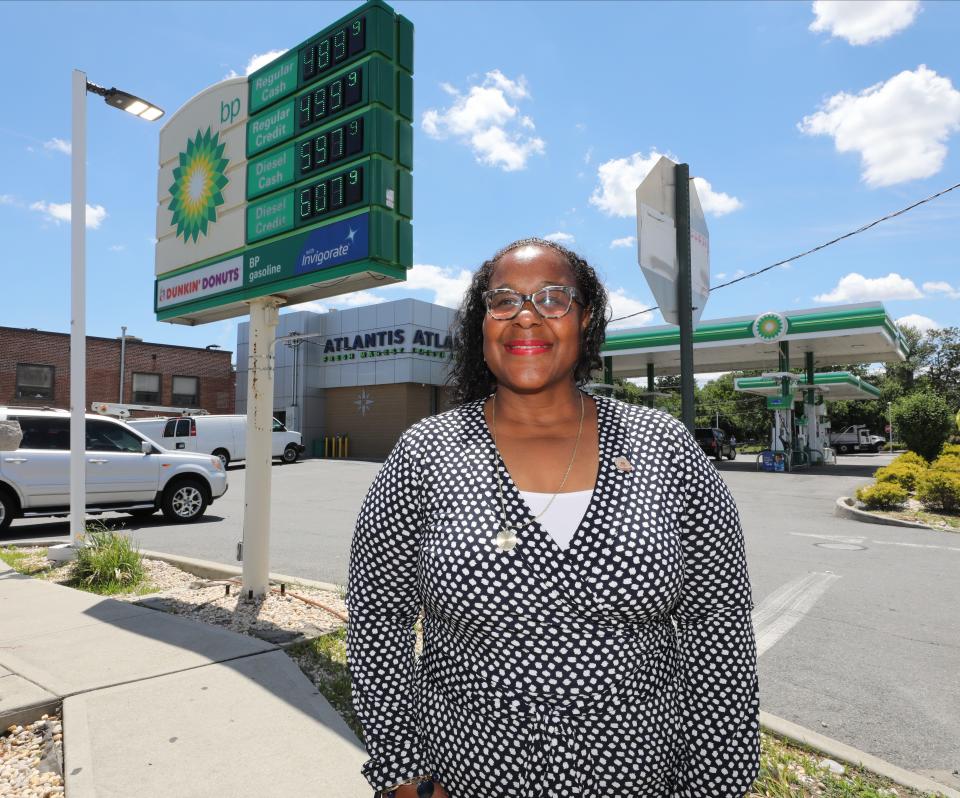 Robin Mack, the Director of Business Development for the Mount Vernon Industrial Development Agency is pictured at the BP gas station at 767 S. Columbus Ave in Mount Vernon, June 28, 2022. Mount Vernon city officials arranged with Mount Vernon-based Atlantis Management Group for discounted gas on Sunday, for Mount Vernon residents only, July 3 from 1:30 to 6 p.m. at the company's station at 767 S. Columbus Ave in Mount Vernon. Residents must go to the CMVNY.com website to register. 