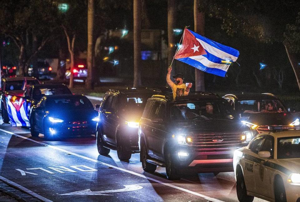 Social media influencer Alex Otaola leads a protest by Cuban exiles on Friday in Miami-Dade against the book “Cuban Privilege: The Making of Immigrant Inequality in America,” by professor Susan Eckstein, a Boston University sociologist, at the Florida International University, on Friday December 09, 2022.