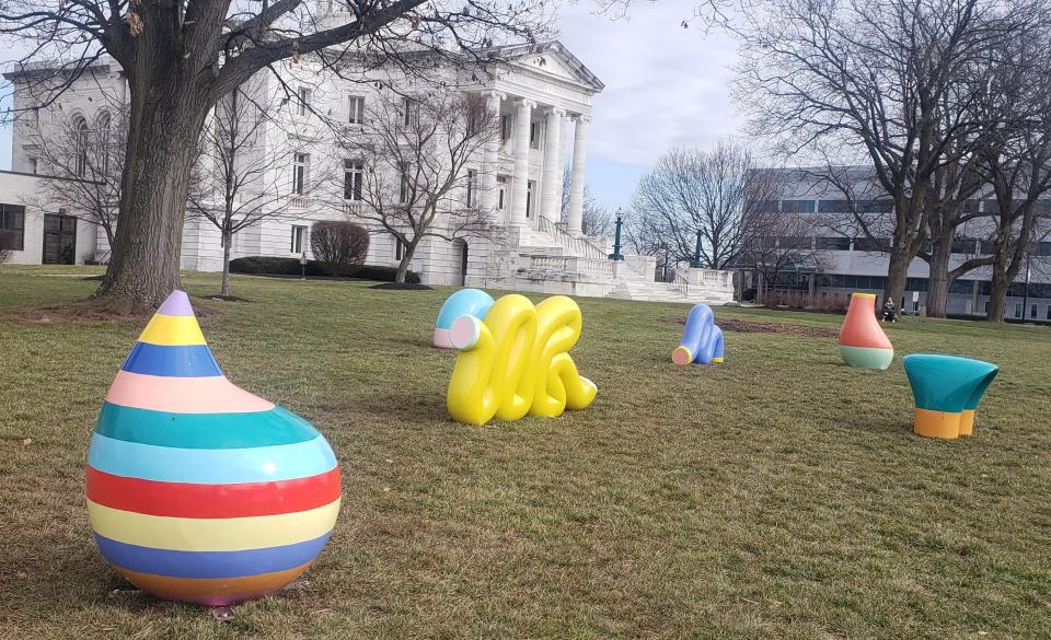 The "Charm Field" public art display at the Somerset County Courthouse in Somerville.