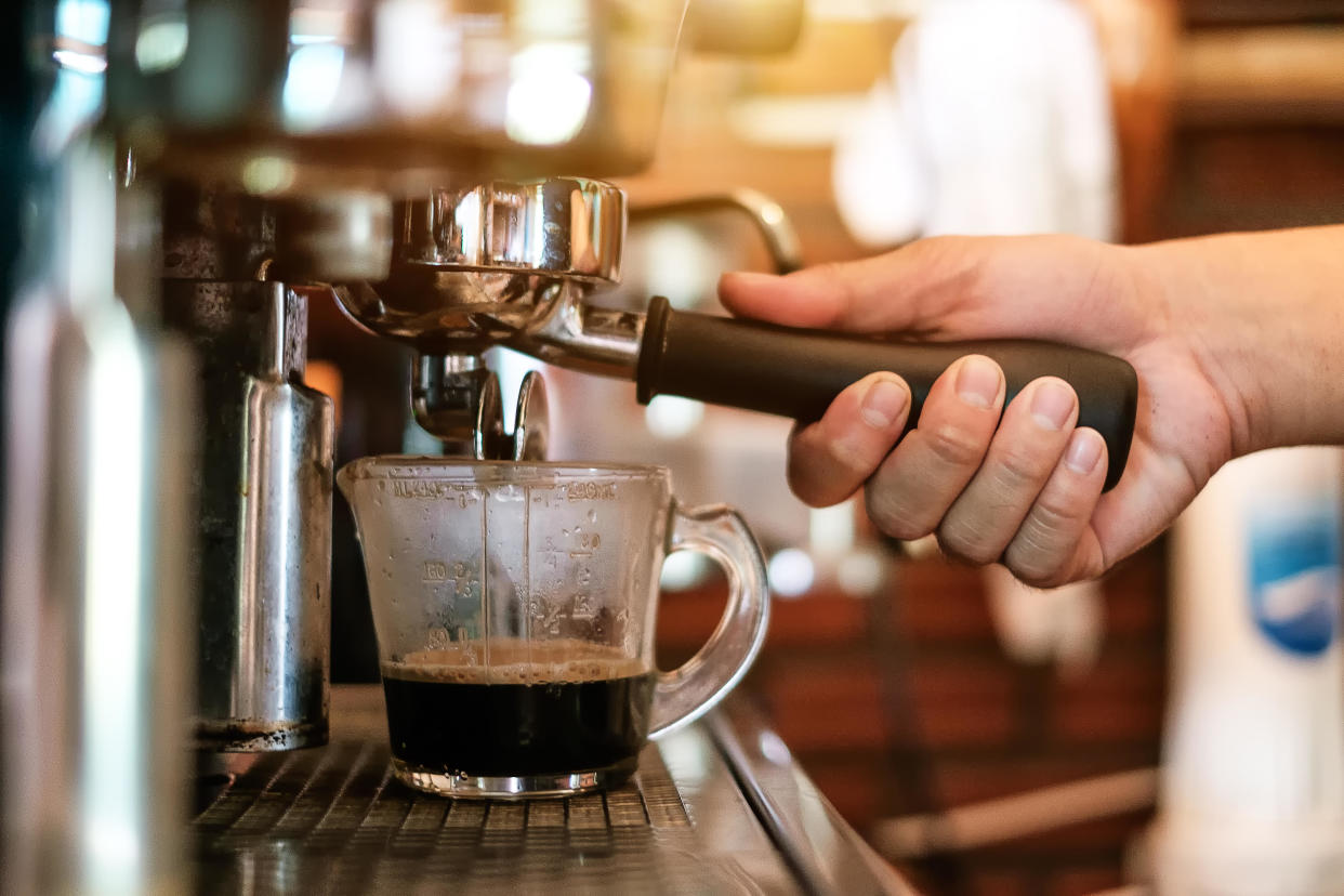 Coffee is prepared in a coffee shop