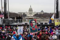 Crowds on the National Mall await the start of the March for Life on January 25, 2013 in Washington, DC. The pro-life gathering is held each year around the anniversary of the Roe v. Wade Supreme Court decision. (Photo by Brendan Hoffman/Getty Images)