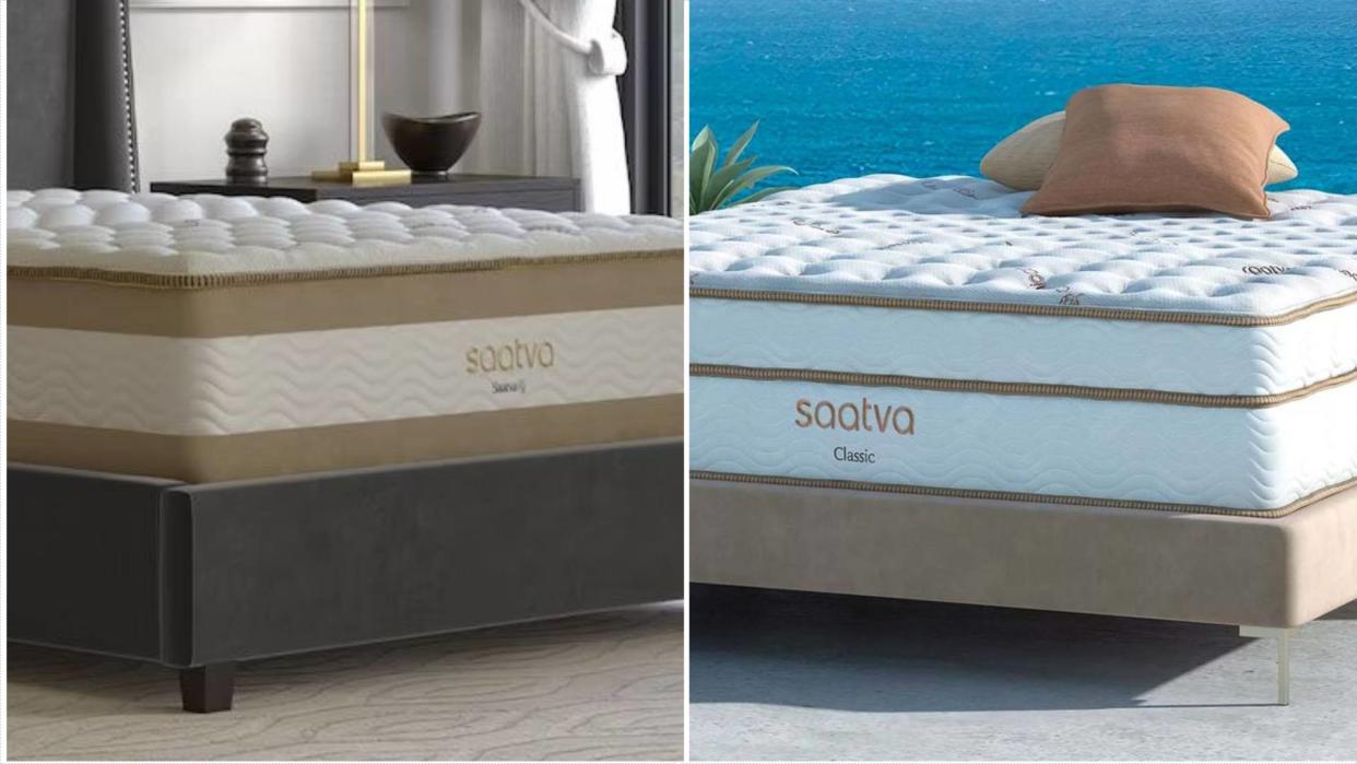 Saatva RX vs Saatva Classic Mattress comparison image shows the RX on the left and the Classic on the right. 
