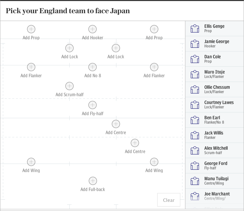 Rugby World Cup 2023: Pick your England team to face Japan