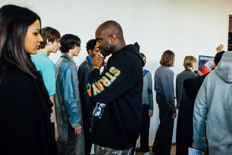 Virgil Abloh makes a final inspection before the models hit the runway