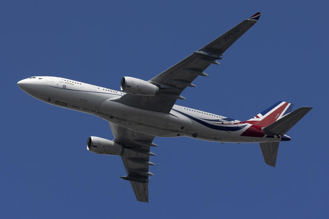 Photo by: KGC-254/STAR MAX/IPx 2024 6/15/24 An Airbus A330 VIP Voyager 'Vespina' performs a flypast over Waterloo Bridge during Trooping the Colour in London, England, UK on 15th June 2024.