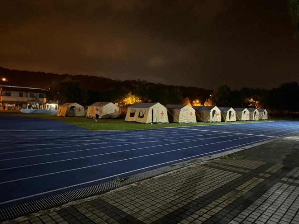 hualien, taiwan april 03 a view of tents set up at a local school yard for shelter after a magnitude 74 earthquake struck off taiwans eastern coast on the richter scale, in hualien, taiwan on april 03, 2024 taiwans strongest earthquake in a quarter century rocked the island during the morning rush wednesday, damaging buildings and creating a tsunami that washed ashore on southern japanese islands photo by walid berrazeganadolu via getty images