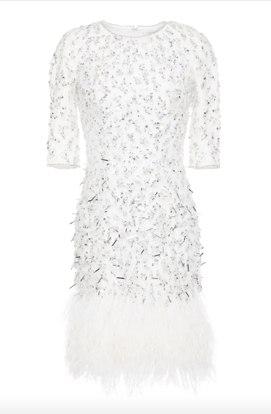 Bird of Paradise Feather-Trimmed Embellished Tulle Mini Dress