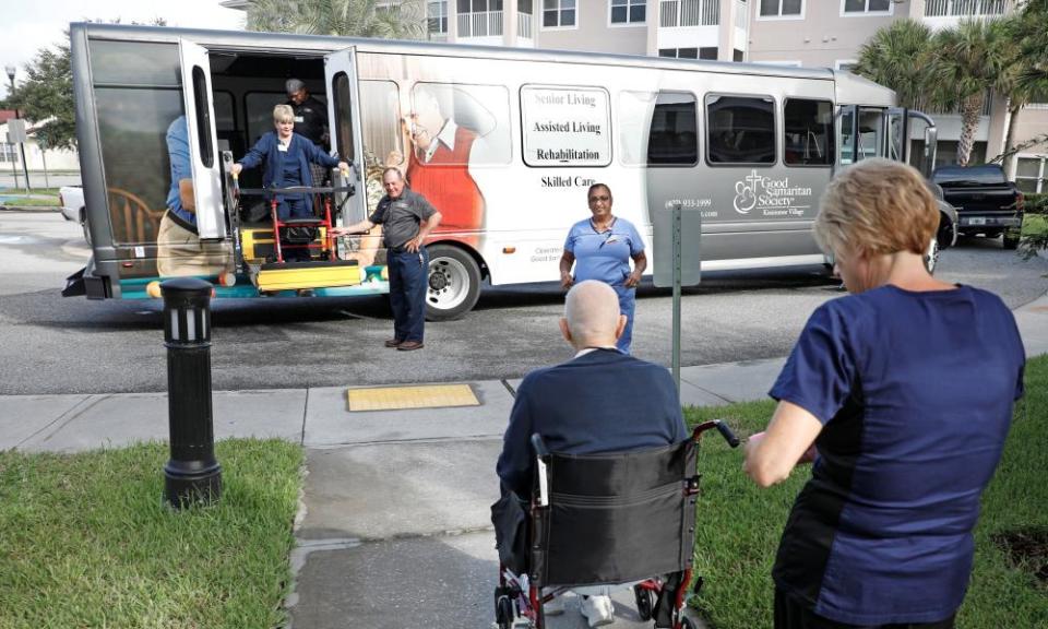 Elderly citizens are evacuated from an assisted living community ahead of the arrival of Hurricane Dorian in Kissimmee, Florida.