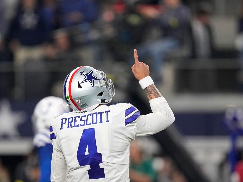 Dak Prescott celebrates after a touchdown against the Indianapolis Colts.