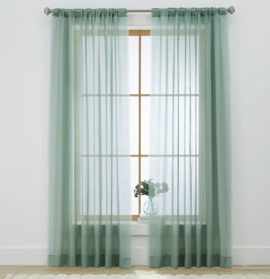 teal sheer long curtains