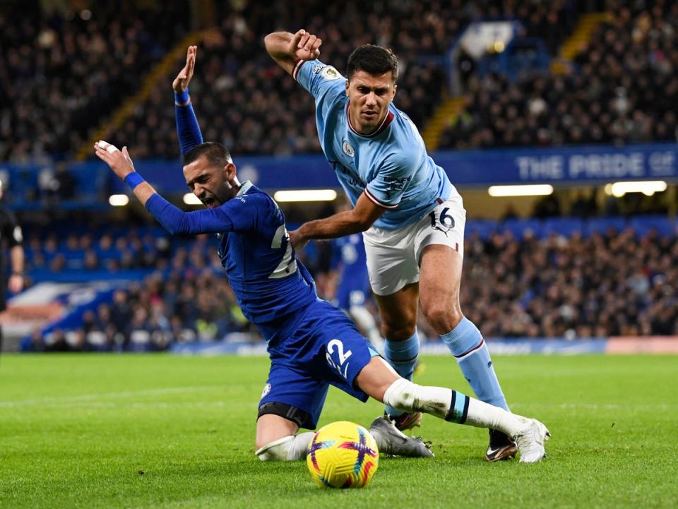 Man City midfielder Rodri (right) in action against Chelsea this week (Reuters)