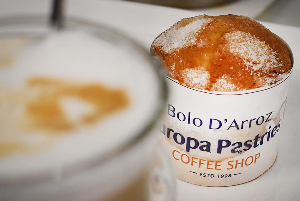 Among the sweet offerings at Europa Pastries & Coffee Shop is the Portuguese Bolo D'Arroz (rice flour muffin).
