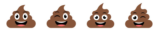 Set of cute poop vector icons on white background. Emoticon brown poo. Smiling poop. Vector 10 EPS.