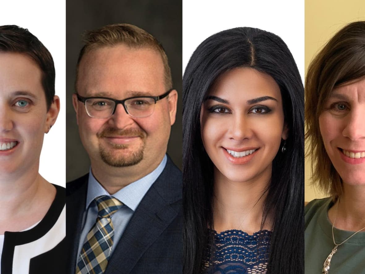 Four local candidates will join us for our live debate Thursday in advance of the Ontario election. From left to right: Chandra Pasma, the NDP candidate in Ottawa West-Nepean; Stephen Blais, the Liberal candidate in Orléans; Goldie Ghamari, the Progressive Conservative candidate in Carleton; and Michelle Petersen, the Green Party candidate in Orléans. (Ontario NDP/Liberal Party of Ontario/PC Party of Ontario/Green Party of Ontario - image credit)