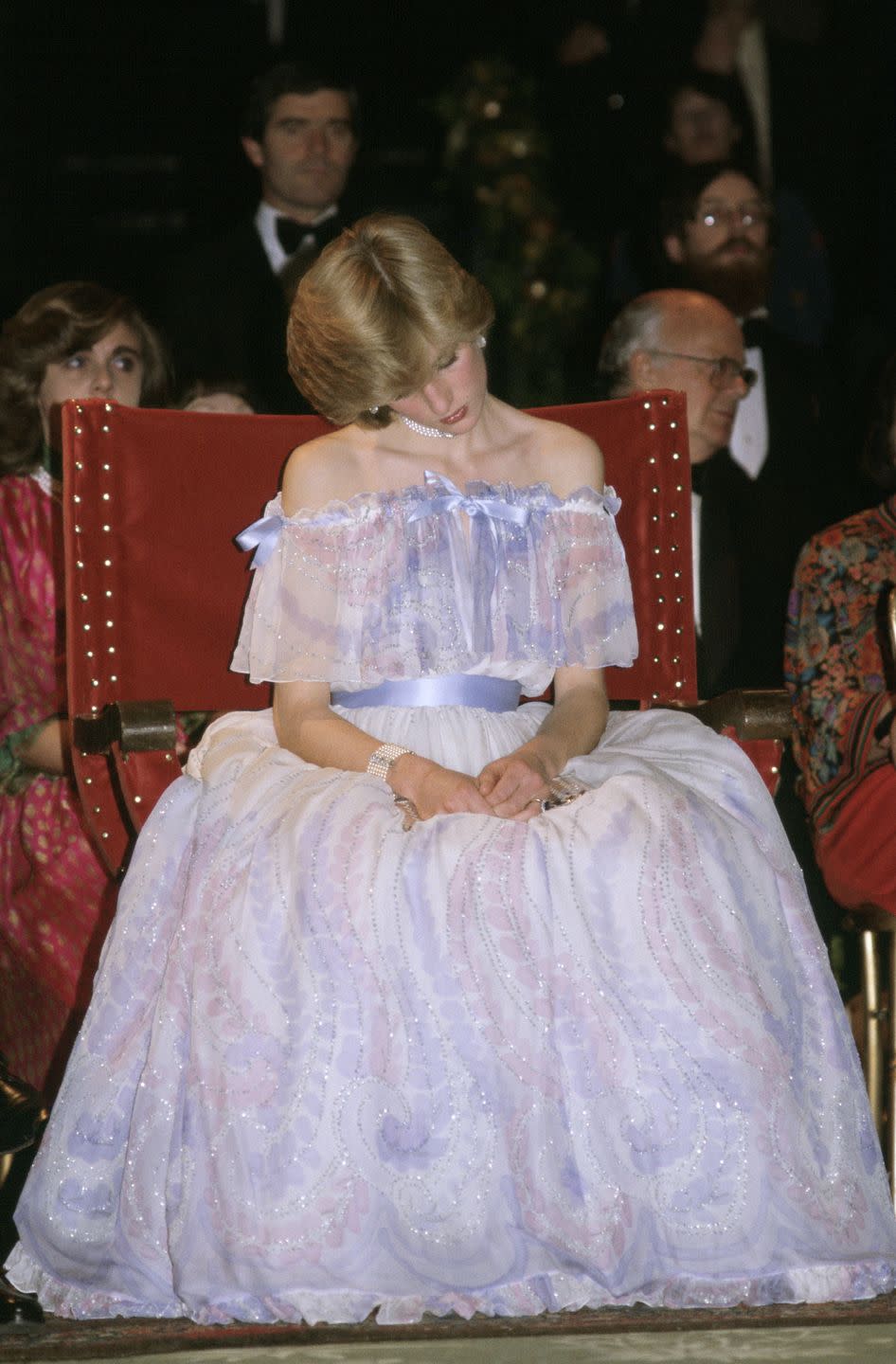 <p>Princess Diana gets famously sleepy at a gala at the Victoria and Albert Museum. The next day, the palace announced Diana was pregnant with Prince William. </p>