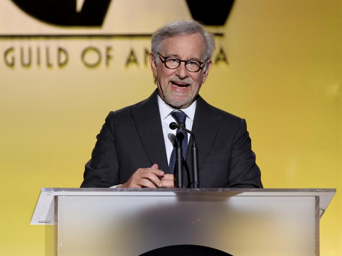Steven Spielberg speaks onstage during the 33rd Annual Producers Guild Awards at Fairmont Century Plaza on March 19, 2022 in Los Angeles, California.
