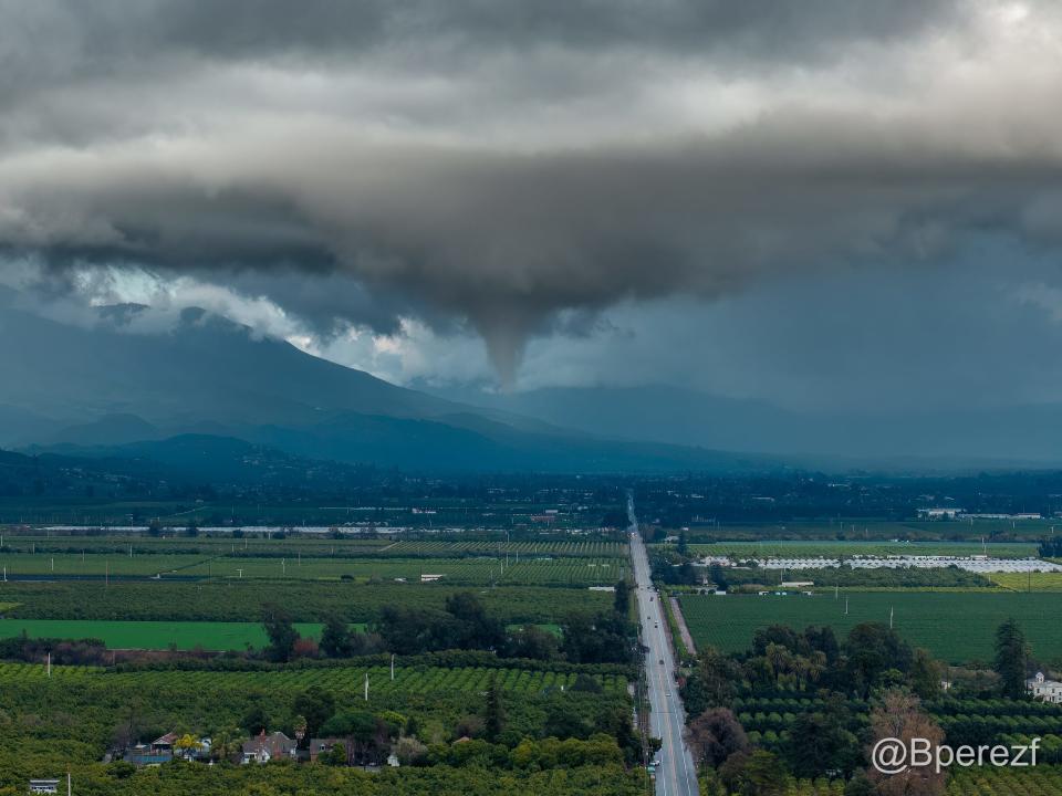 A funnel cloud formed over Santa Paula Tuesday as a storm system moved through the region.