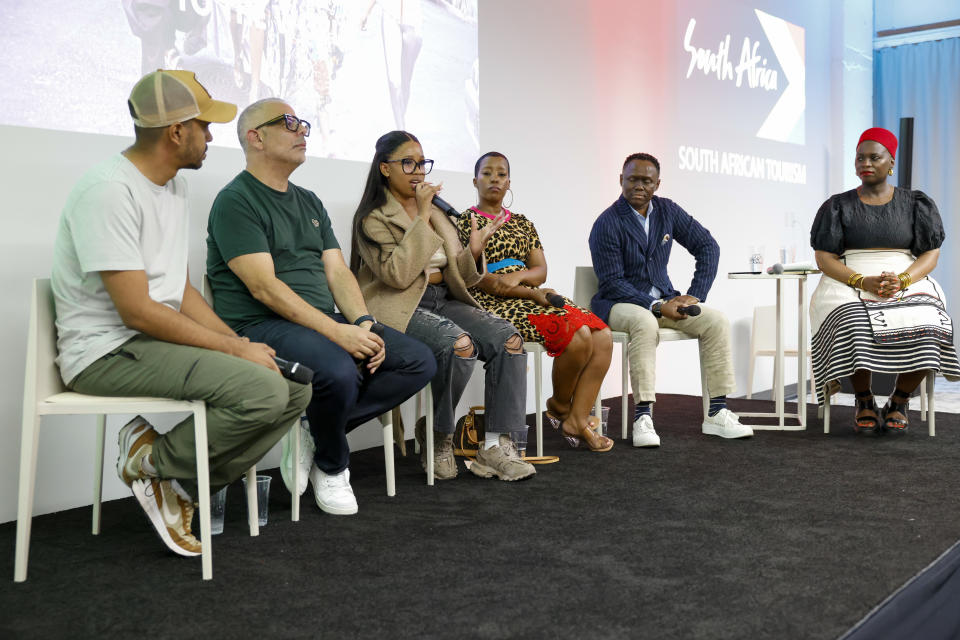 Devon Peterson, Creative Director at Africori; Yoel Keenan, CEO of Africori; Amapiano Artist Pabi Cooper; Manaileng Maphike, Attorney at Maphike Attorneys Inc.; Jerry Mpufane, President of South African Tourism North America, and Yolanda Sangweni, Vice President of Programming and New Content at NPR.