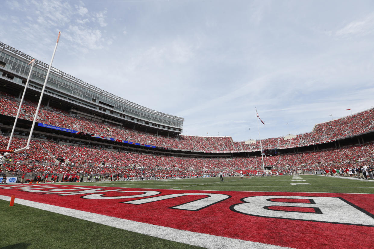 Ohio Stadium is seen during an NCAA football game against Florida Atlantic on Saturday, Aug. 31, 2019 in Columbus, Ohio. (AP Photo/Paul Vernon)